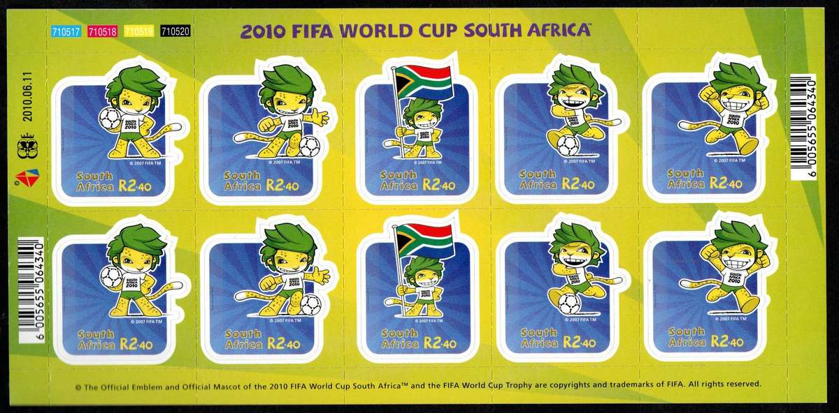 RSA 2010 FIFA World Cup self-adhesive mint sheetlet of (x10) - as per scans - CC2053-7.