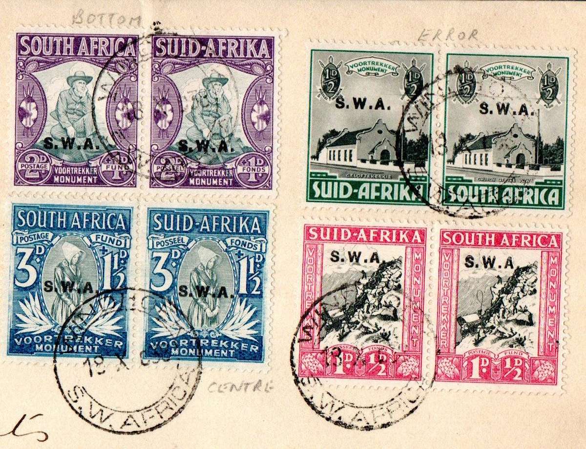 SWA 1938 Voortrekker cover Windhoek SWA cancelled - shifted overprints etc - as per scans.