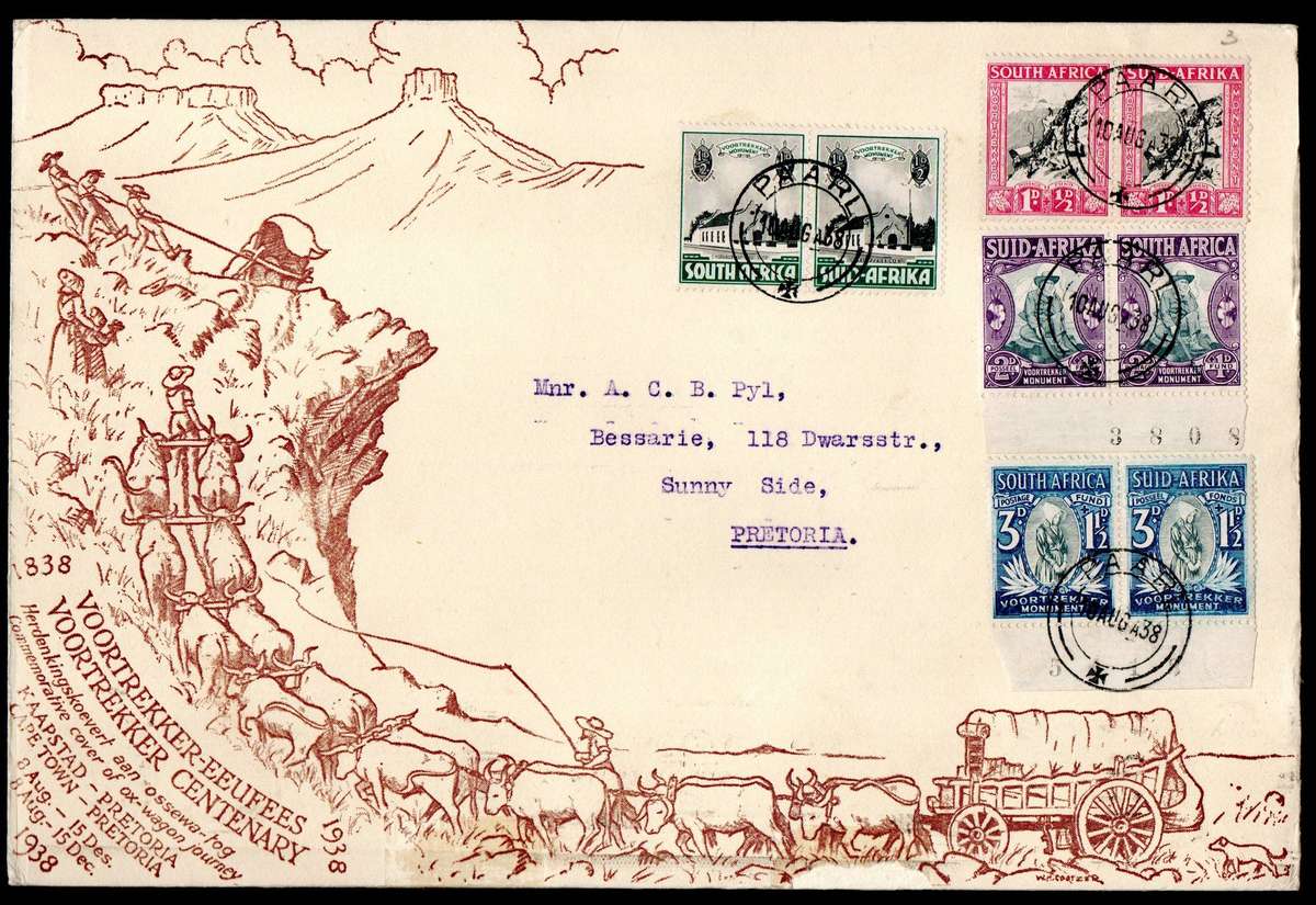 Union 1938 Voortrekker cover - as per scans - Paarl cancels dated 10 AUG A38.