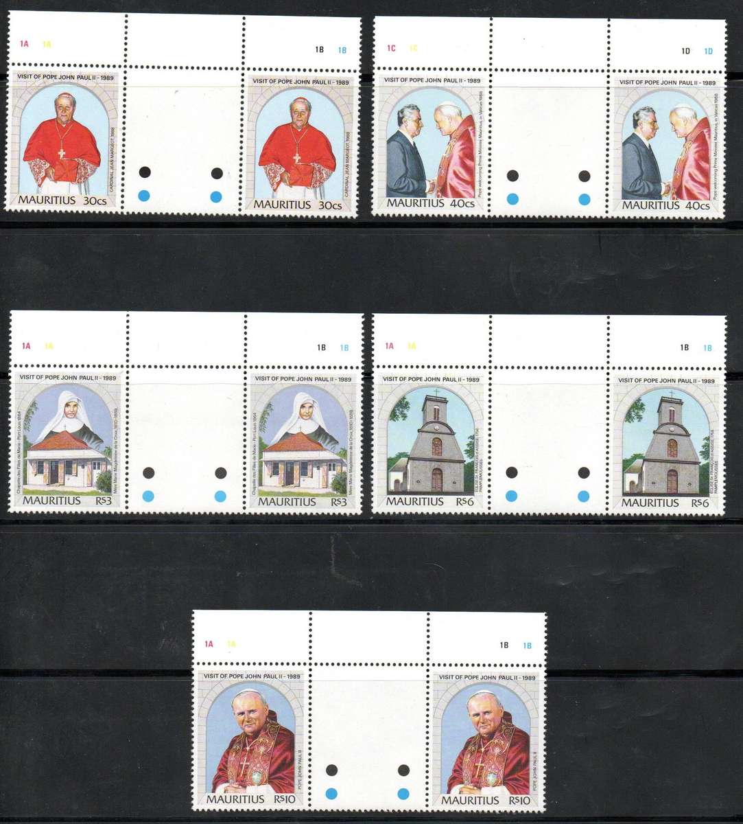Mauritius 1989 visit of Pope John Paul II set of (x4) gutter pairs  SG822-6  CV GBP 27+.