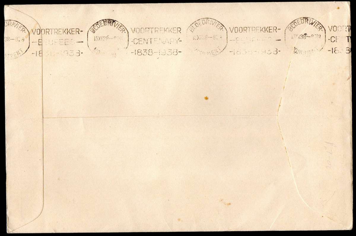 Union 1938 Voortrekker (Blood River Trek) cover Retiefklip cancels dd 9 XI 38- as per scans.