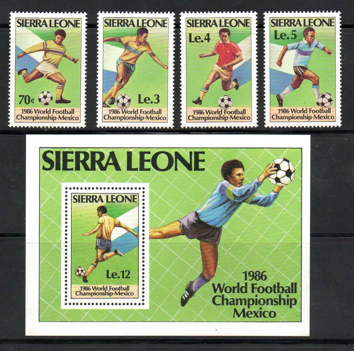Sierra Leone 1986 World Cup Football Mexico umm set of (x4) + msheet  SG922-MS926 - lovely set.