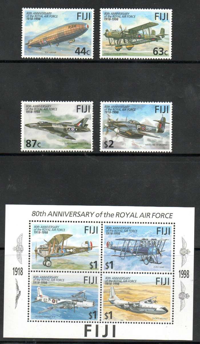 Fiji 1998 80th anni of Royal Air Force umm set of (x4)+ Msheet  SG1016-MS1020  CV GBP 9.