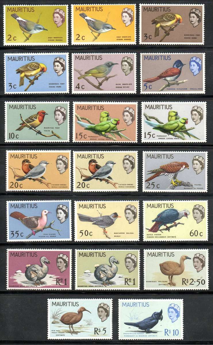 Mauritius 1965 birds umm set of (x15) SG317/331 + 1968 colours short set of (x5) SG370/5. CV GBP 90+