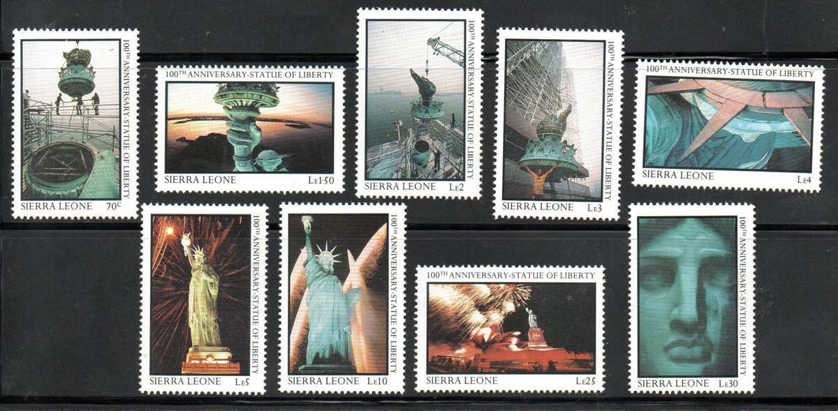 Sierra Leone 1987 centenary of Statue of Liberty 2nd issue umm set of (x9) singles  SG1001-9.