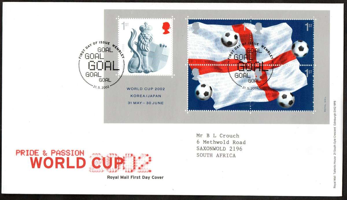 GB 2002 World Cup football champs, Japan+Korea first day covers (x2) (both postmarks) - CV GBP 11.