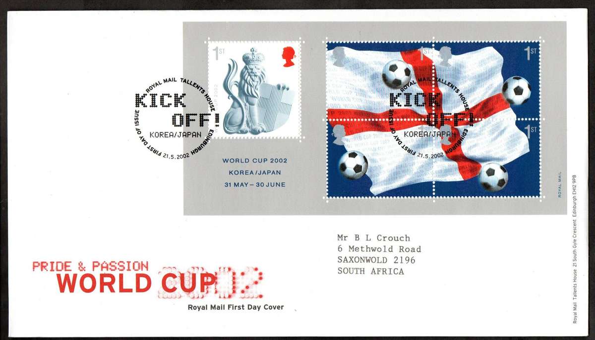 GB 2002 World Cup football champs, Japan+Korea first day covers (x2) (both postmarks) - CV GBP 11.