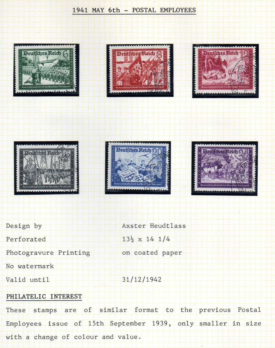 Germany (Third Reich) 1941 Postal employees used set of (x6) singles  SG761-66 - CV GBP 38+.