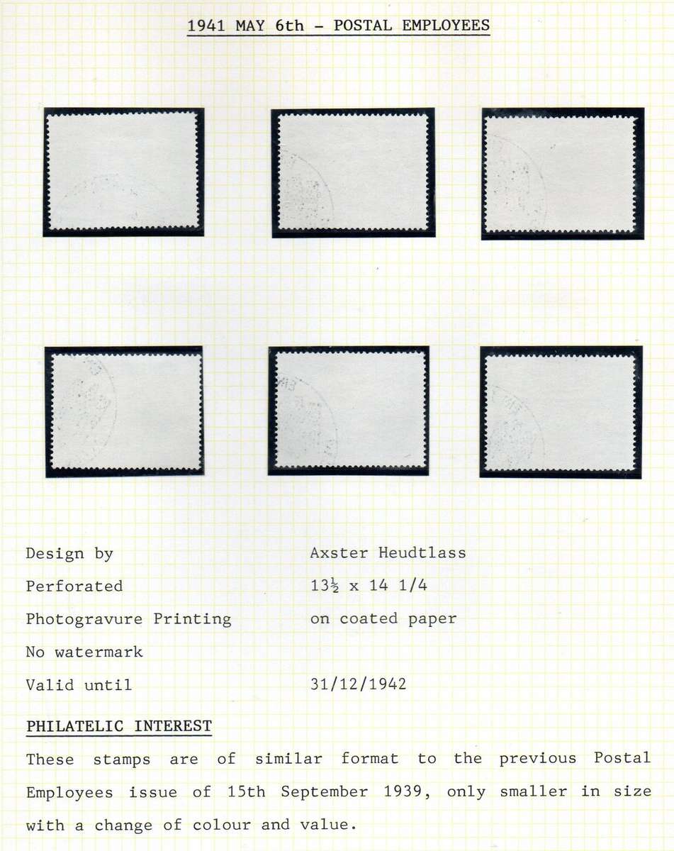 Germany (Third Reich) 1941 Postal employees used set of (x6) singles  SG761-66 - CV GBP 38+.