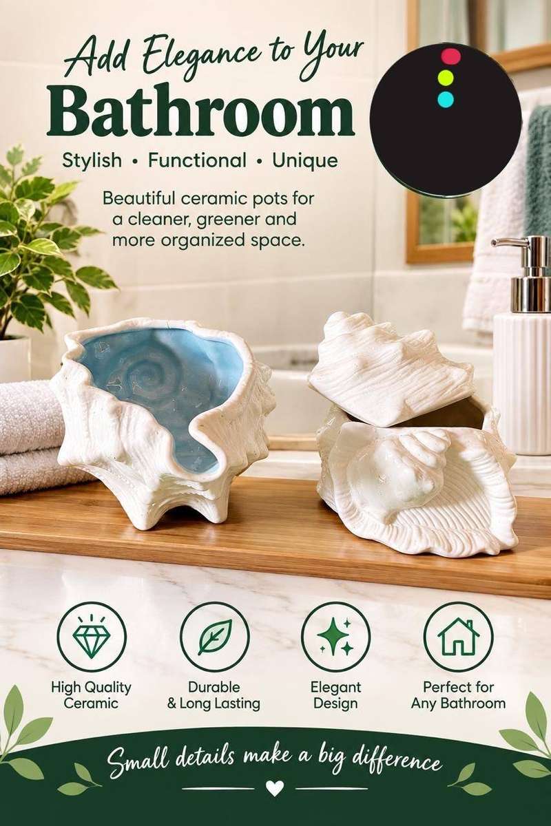 CERAMIC SHELL SHAPED BOWLS FOR BATHROOM DECOR SET OF 2