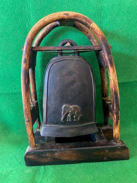 ANTIQUE BLACK INDIAN/MALASIAN ELEPHANT BELL  HEIGHT 38CM  LENGTH 28CM  WIDTH 14CM
