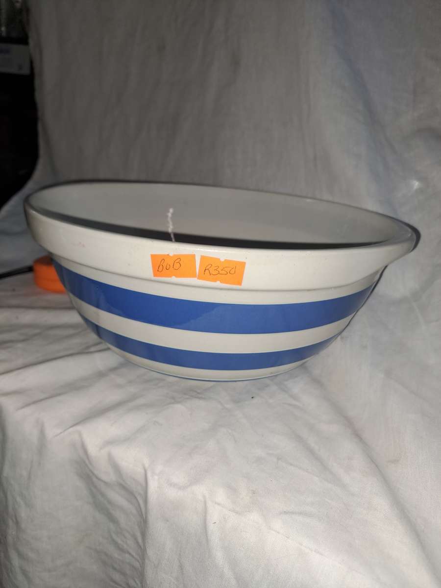 Blue and white Cornish ware mixing bowl