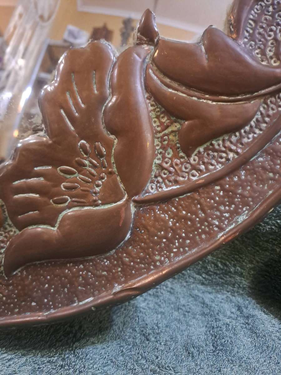 Vintage Hand beaten copper mirror 54cm in diameter