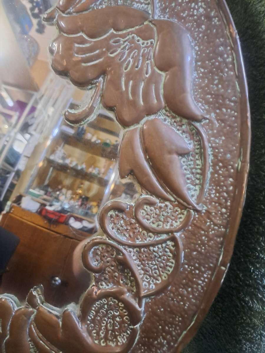 Vintage Hand beaten copper mirror 54cm in diameter