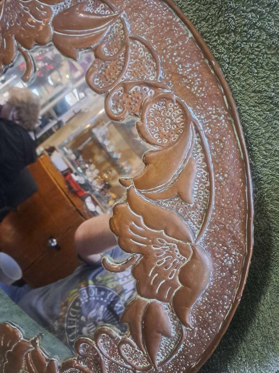 Vintage Hand beaten copper mirror 54cm in diameter