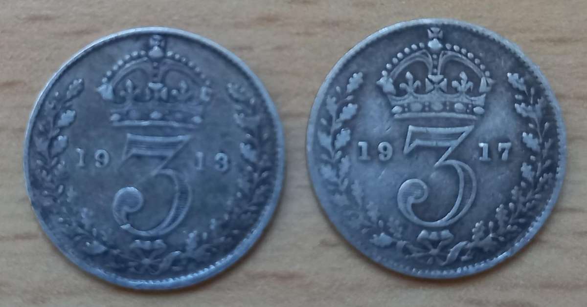 Lot of 4 Great Britain silver 3 Pence coins early 1900s