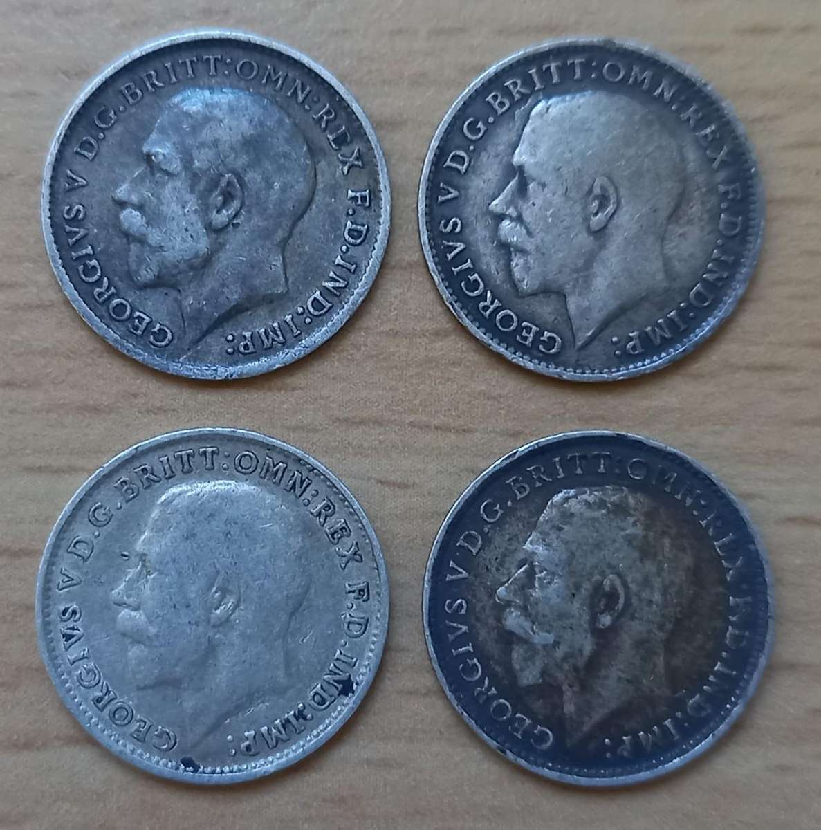 Lot of 4 Great Britain silver 3 Pence coins early 1900s