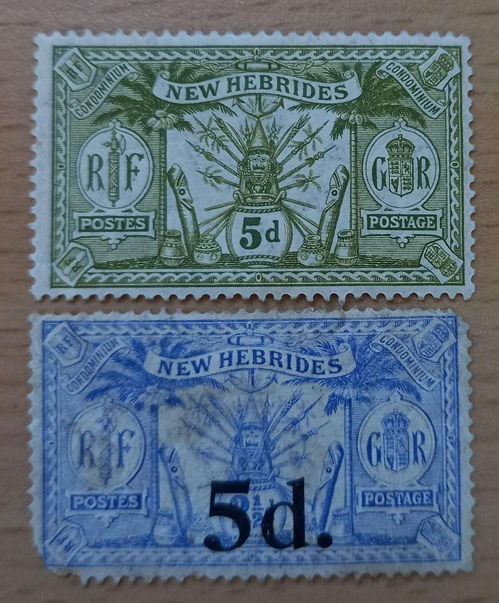 New Hebrides 5d over 2 /2d used (poor) + 5d 1911