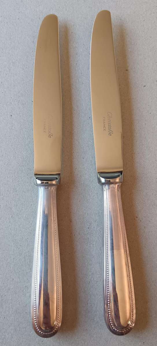 Pair of Christofle perle silver-plated dessert knives - as new