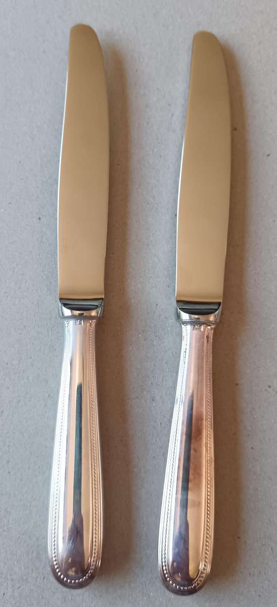 Pair of Christofle perle silver-plated dessert knives - as new