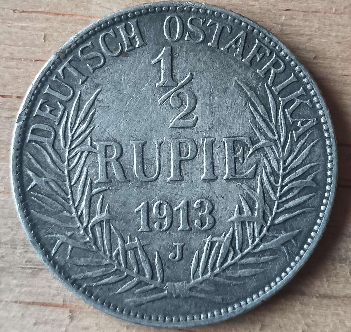 German East Africa silver 1/2 Rupie 1913J