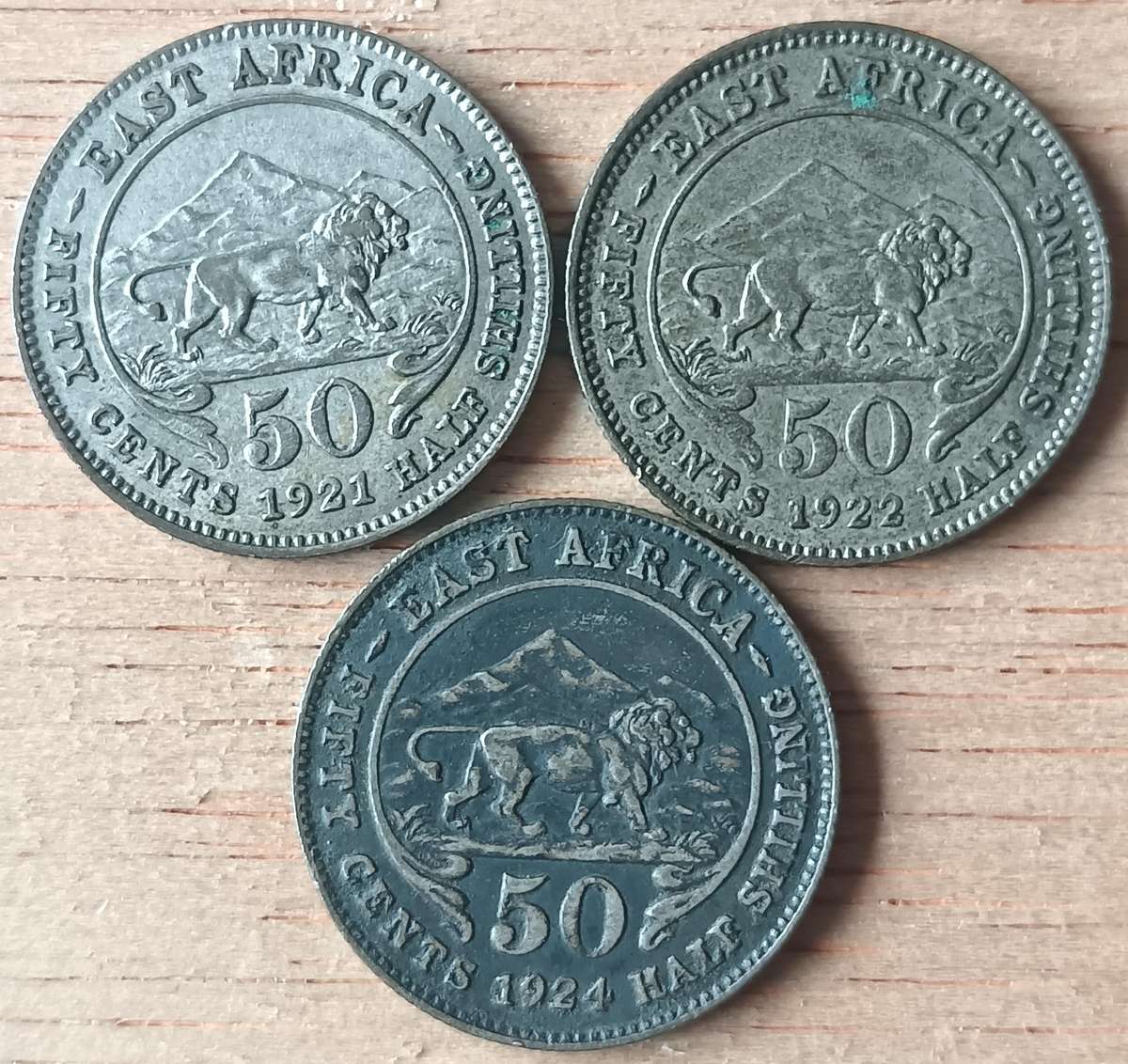 East Africa 50 cent 1921, 1922 and 1924