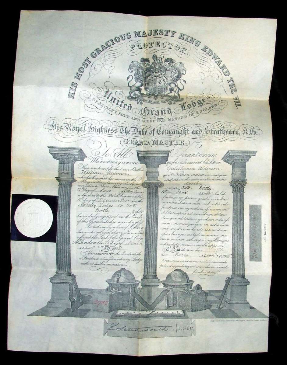 Vintage Free Mason Certificate