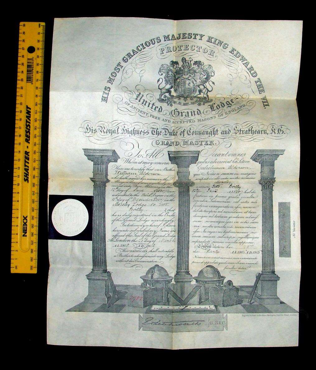 Vintage Free Mason Certificate