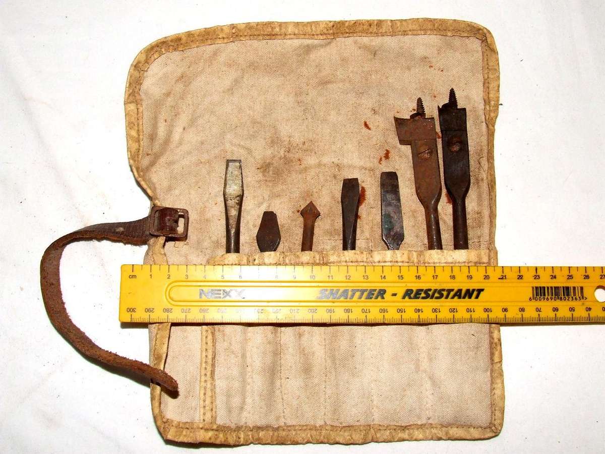 Vintage set of Drill Bits in a Canvas Pauch