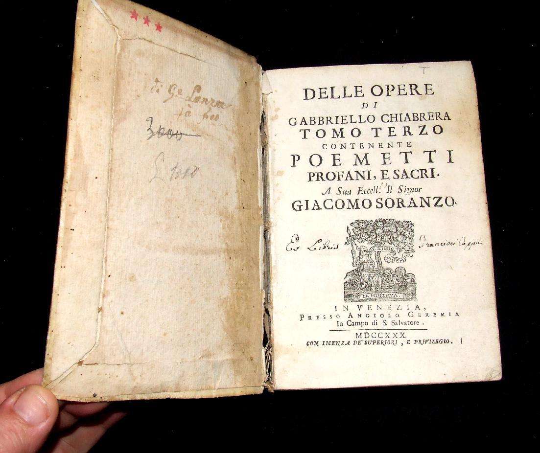 Opera of Tomo Terzo Chaiabrera & Poetical works of Giacomo Soranzo