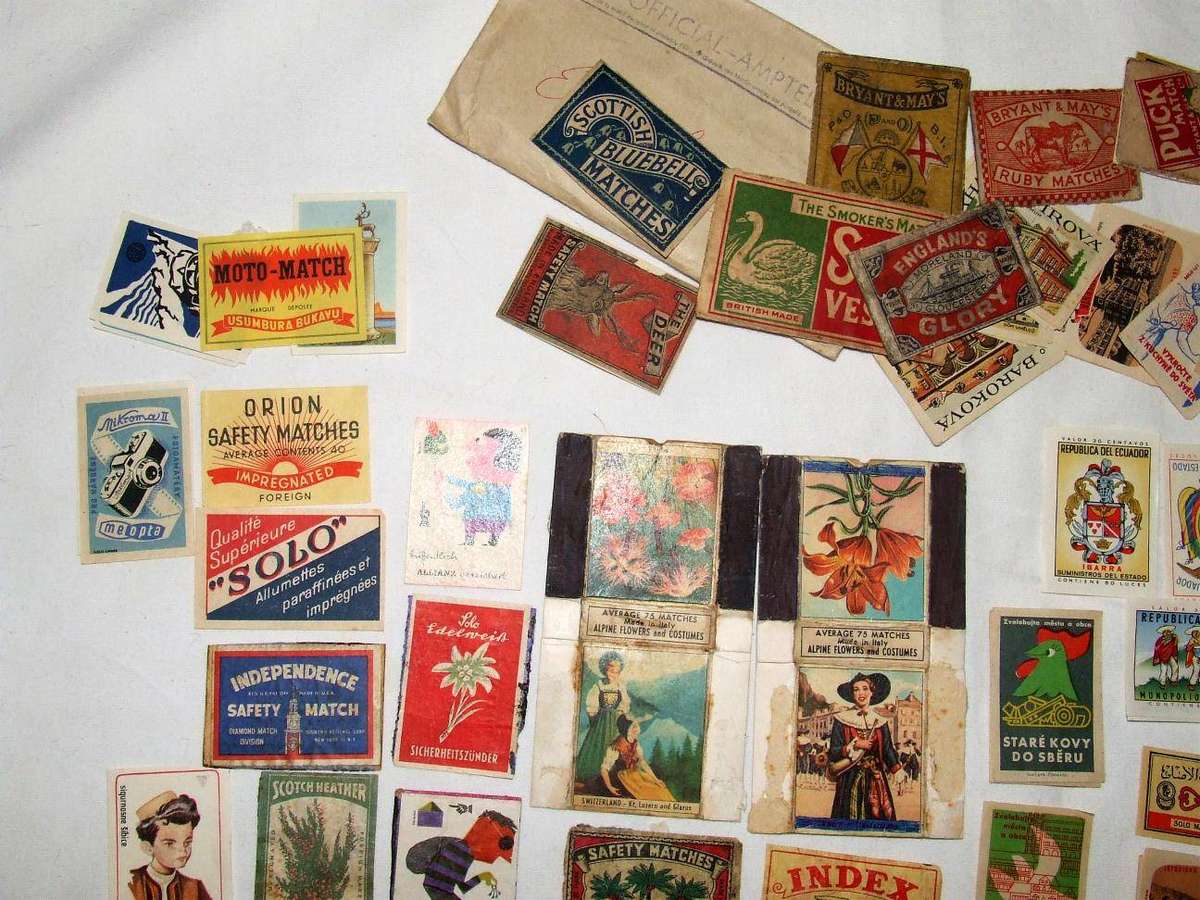 Large Collection of Vintage Matchbox Labels