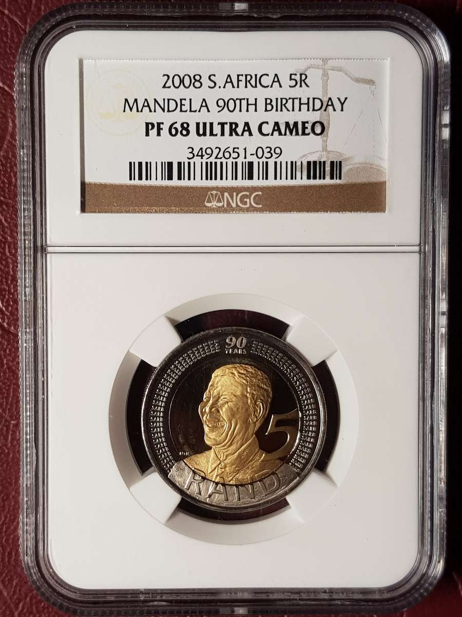 PF 68 Ultra Cameo NGC Graded 2008 RSA R5 - Mandela 90th Birthday