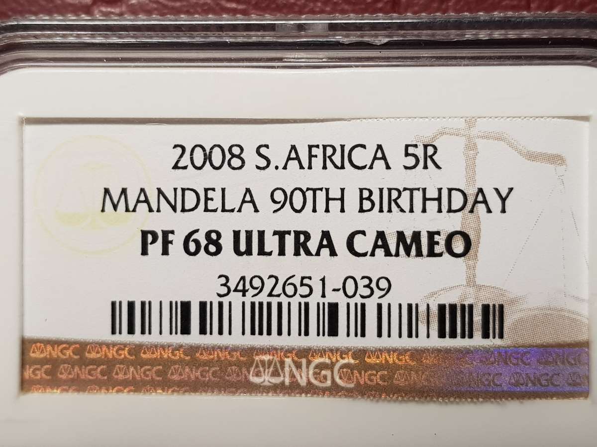 PF 68 Ultra Cameo NGC Graded 2008 RSA R5 - Mandela 90th Birthday