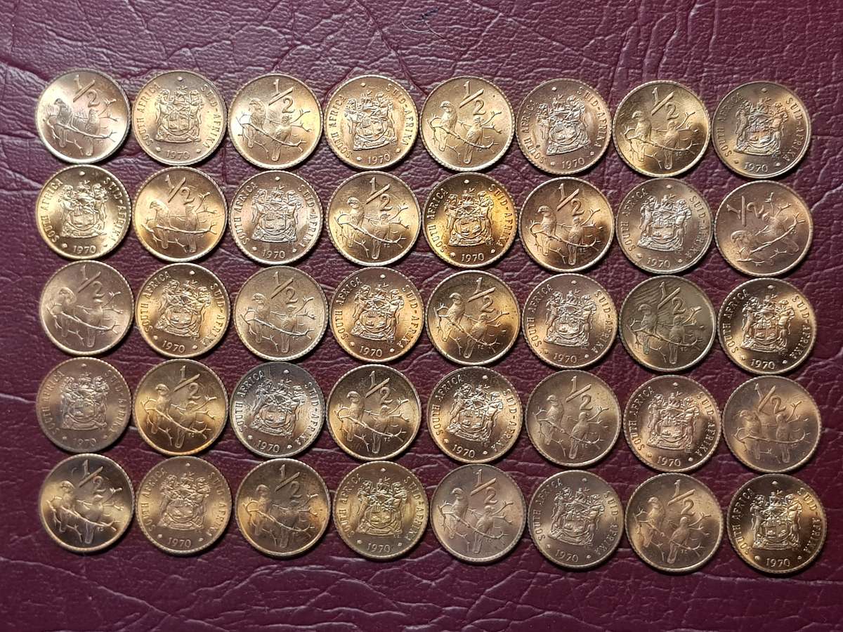 A Lot Of 40 x 1970 RSA Bronze ½ Cents - All Brilliant Mint State
