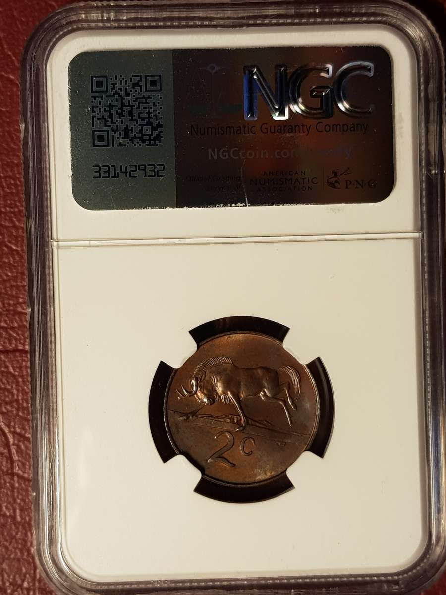 1965 RSA 2 Cent Afrikaans - NGC Graded MS 62 BN