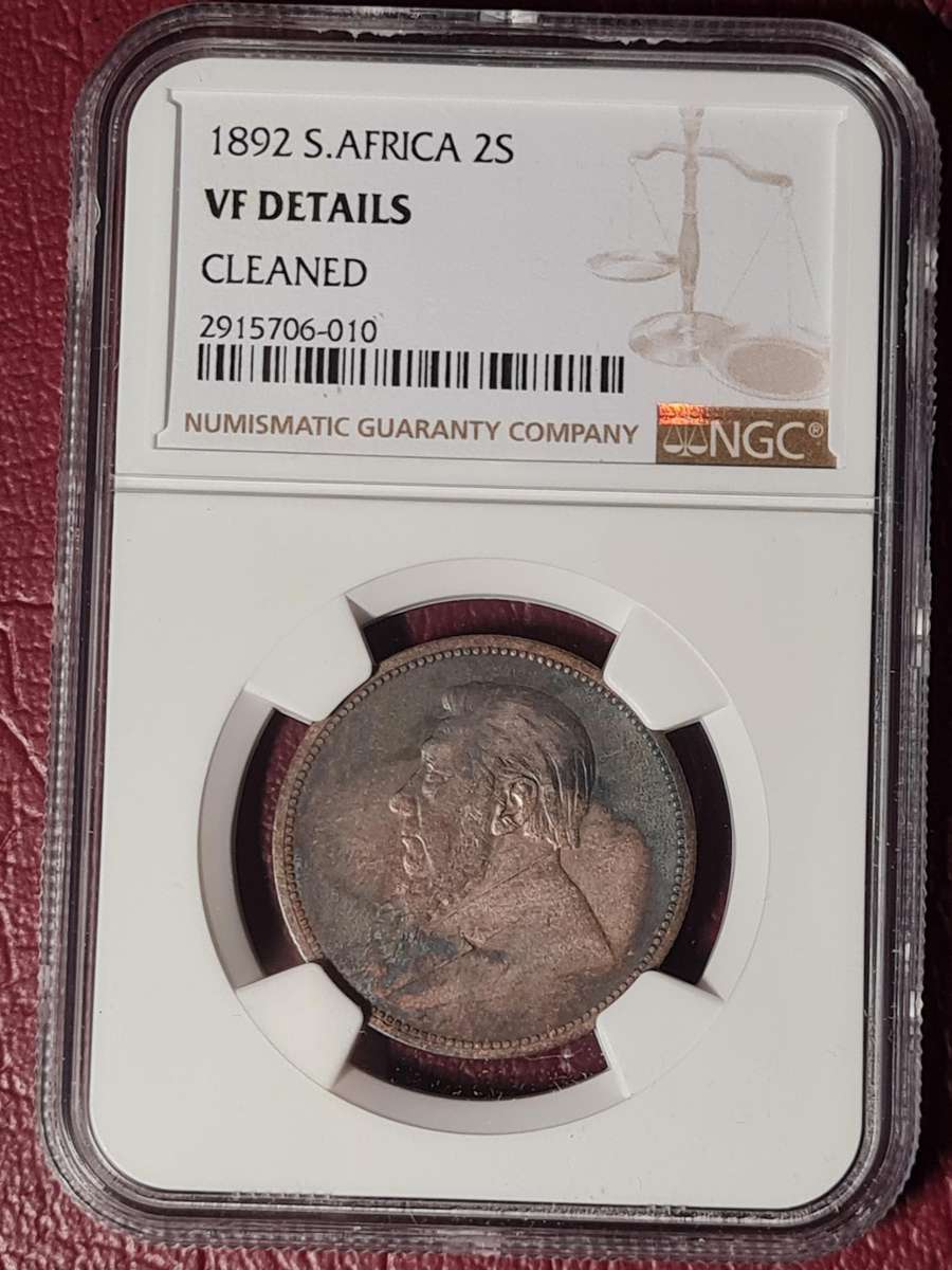 1892 ZAR Sterling Silver 2 Shillings - NGC Graded VF Details