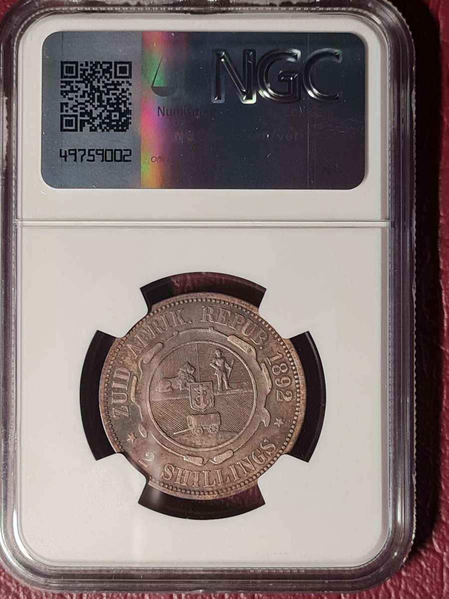 1892 ZAR Sterling Silver 2 Shillings - NGC Graded VF Details