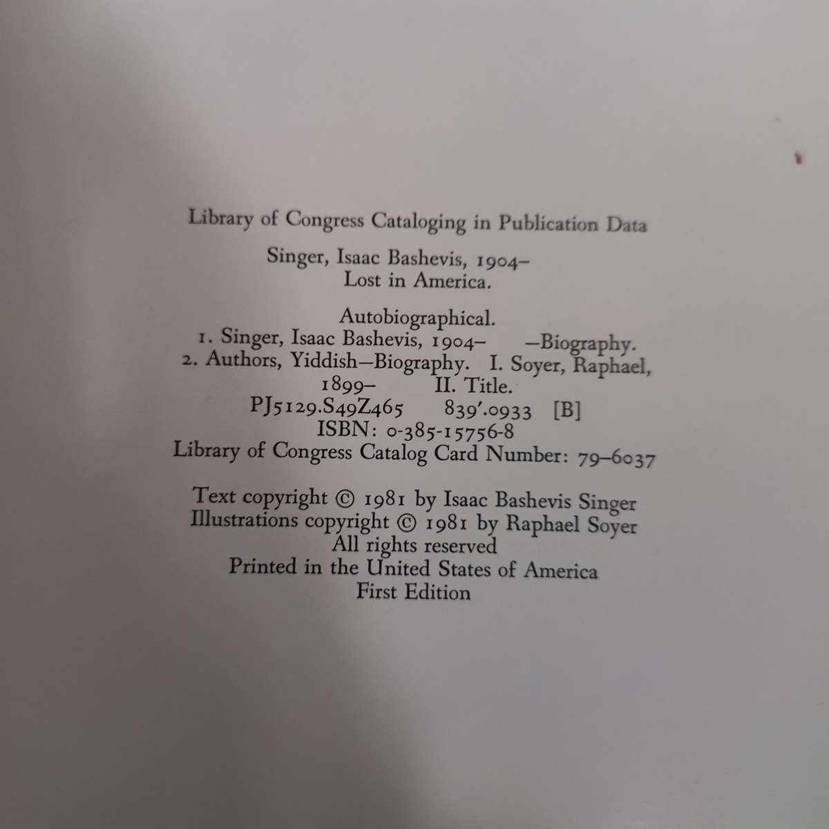 Lost in America by Isaac Bashevis Singer