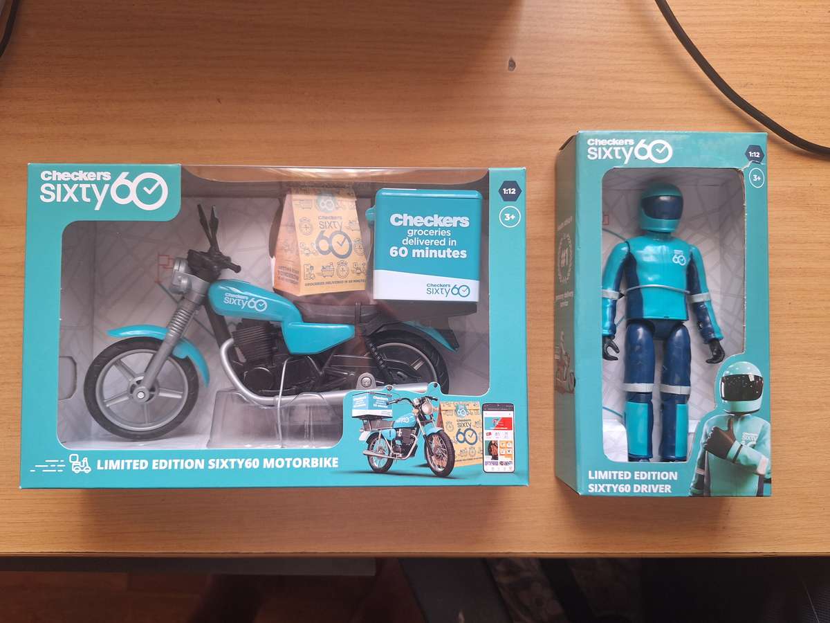Limited edition Checkers Sixty 60 motorbike 1:12 and driver