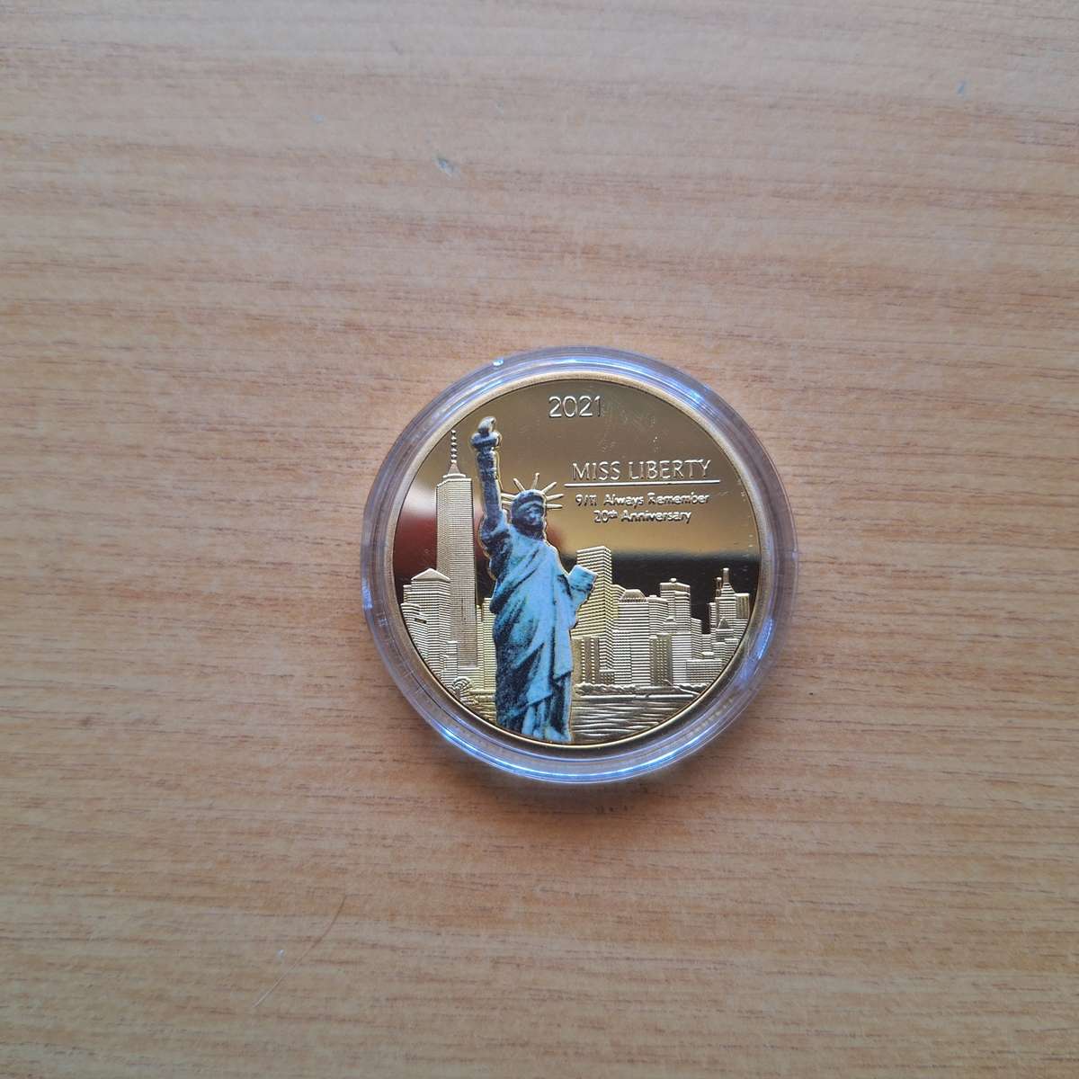 Commemorating 20 years of 9/11 miss liberty iron metal coin in capsule