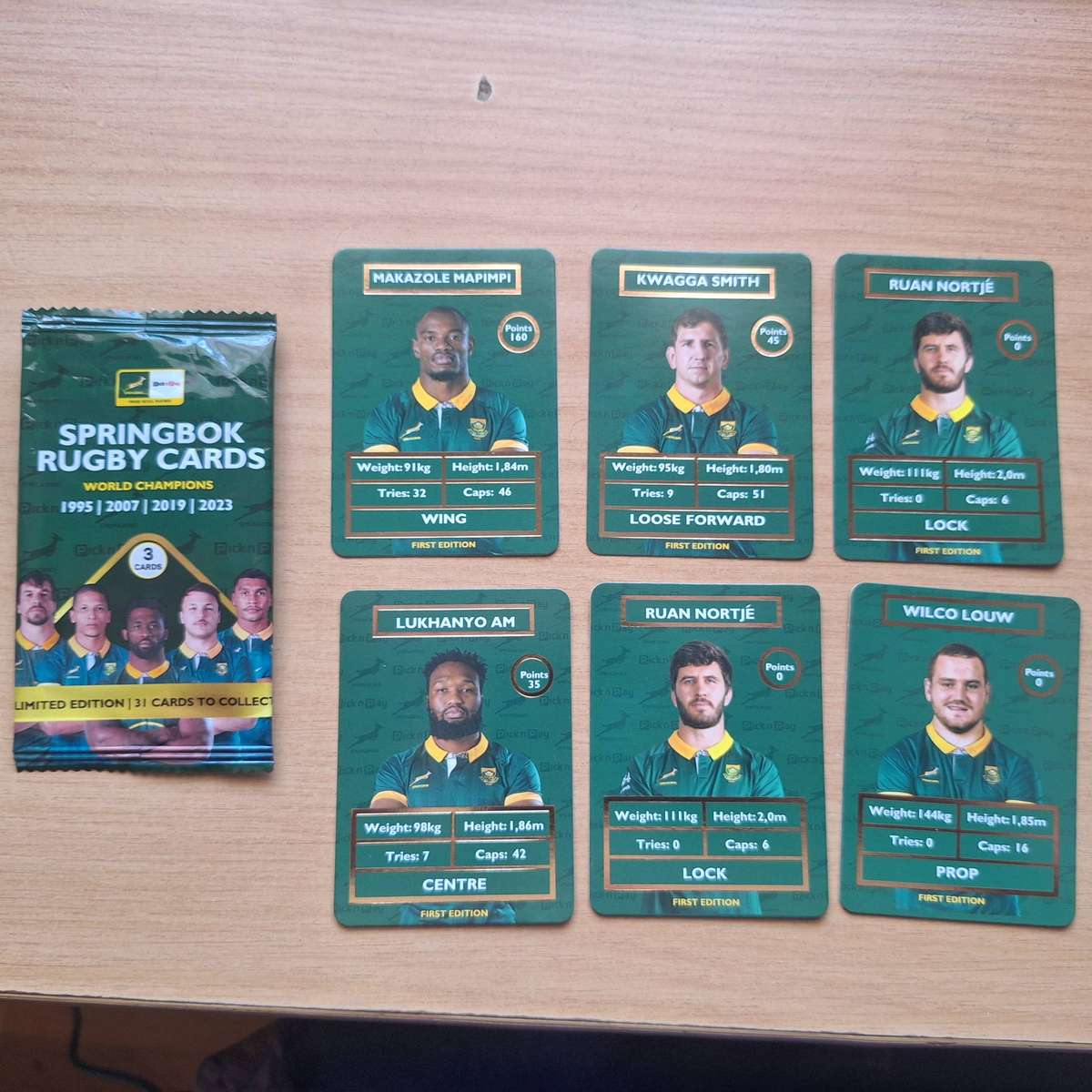 6 x Springbok Pick and Pay Rugby cards