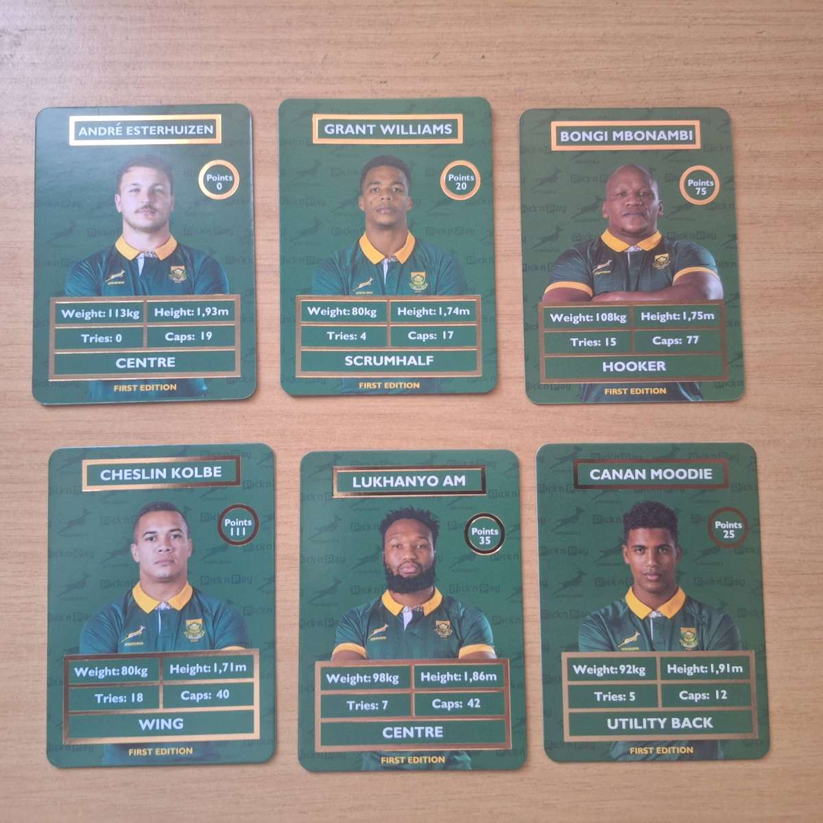 6 x Pick and Pay rugby cards
