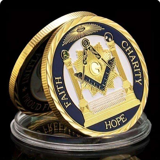 Masonic Free Mason Gold plated iron craft commemoretive replica coin in capsule