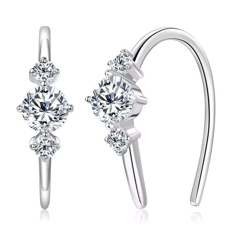 MOISSANITE DIAMOND SIMULANT 14K WHITE GOLD PLATED HALF HOOP EARRINGS
