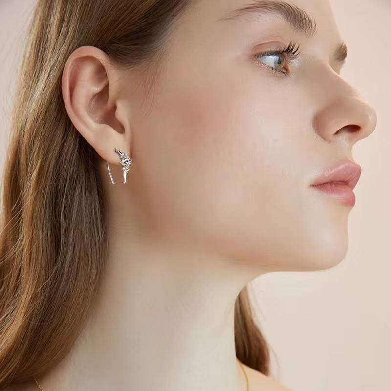 MOISSANITE DIAMOND SIMULANT 14K WHITE GOLD PLATED HALF HOOP EARRINGS