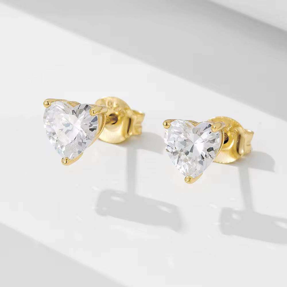 LUXURY MOISSANITE DIAMOND SIMULANT 14K WHITE GOLD PLATED STERLING SILVER HEART STUD EARRINGS