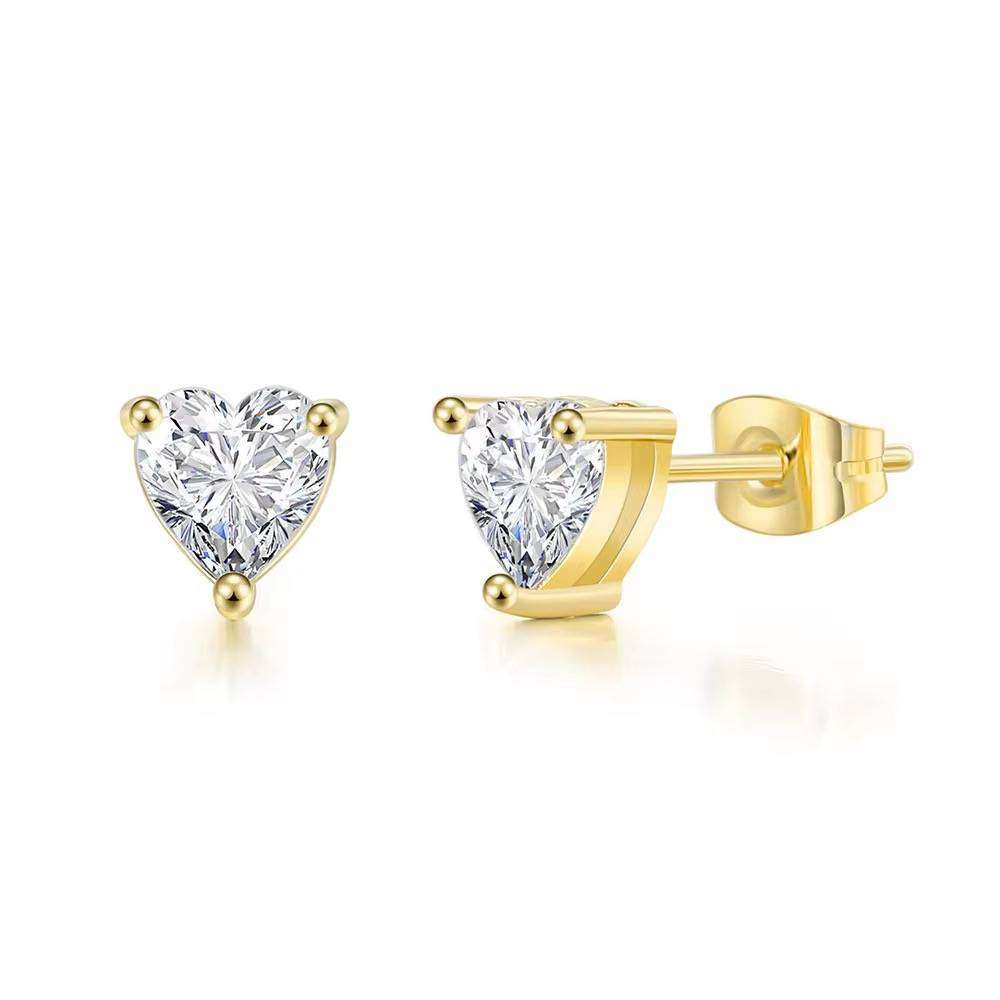 LUXURY MOISSANITE DIAMOND SIMULANT 14K WHITE GOLD PLATED STERLING SILVER HEART STUD EARRINGS