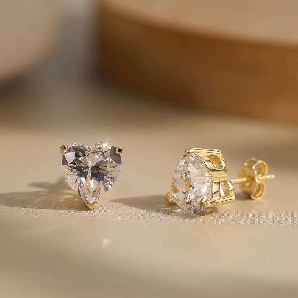 LUXURY MOISSANITE DIAMOND SIMULANT 14K WHITE GOLD PLATED STERLING SILVER HEART STUD EARRINGS