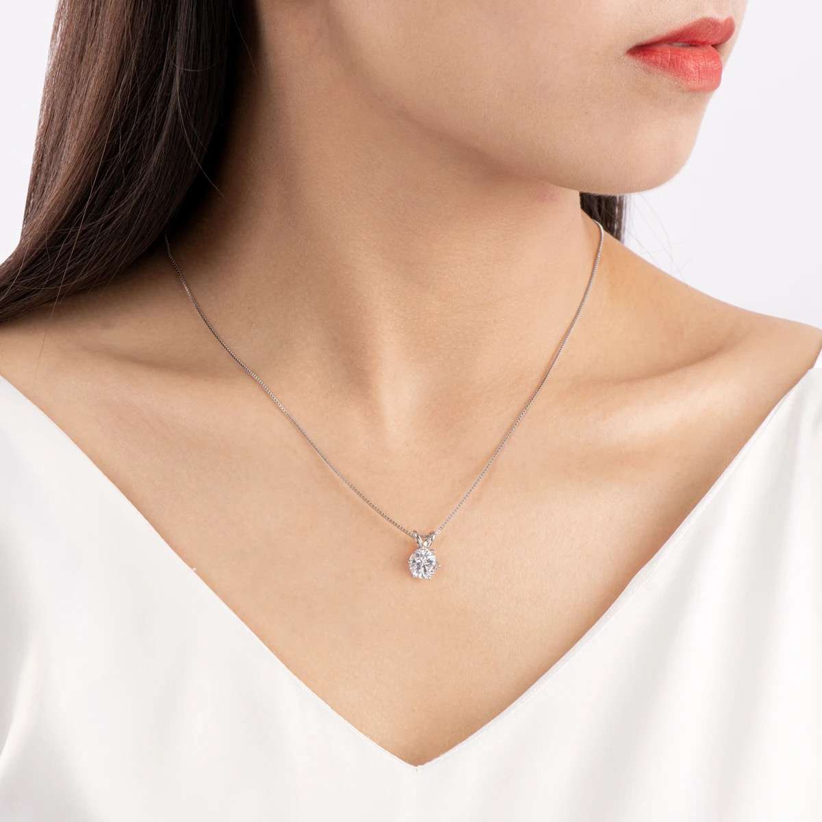 *R7500* Luxury Moissanite Diamond, 18K White Gold Plated, 925 Sterling Silver Necklace
