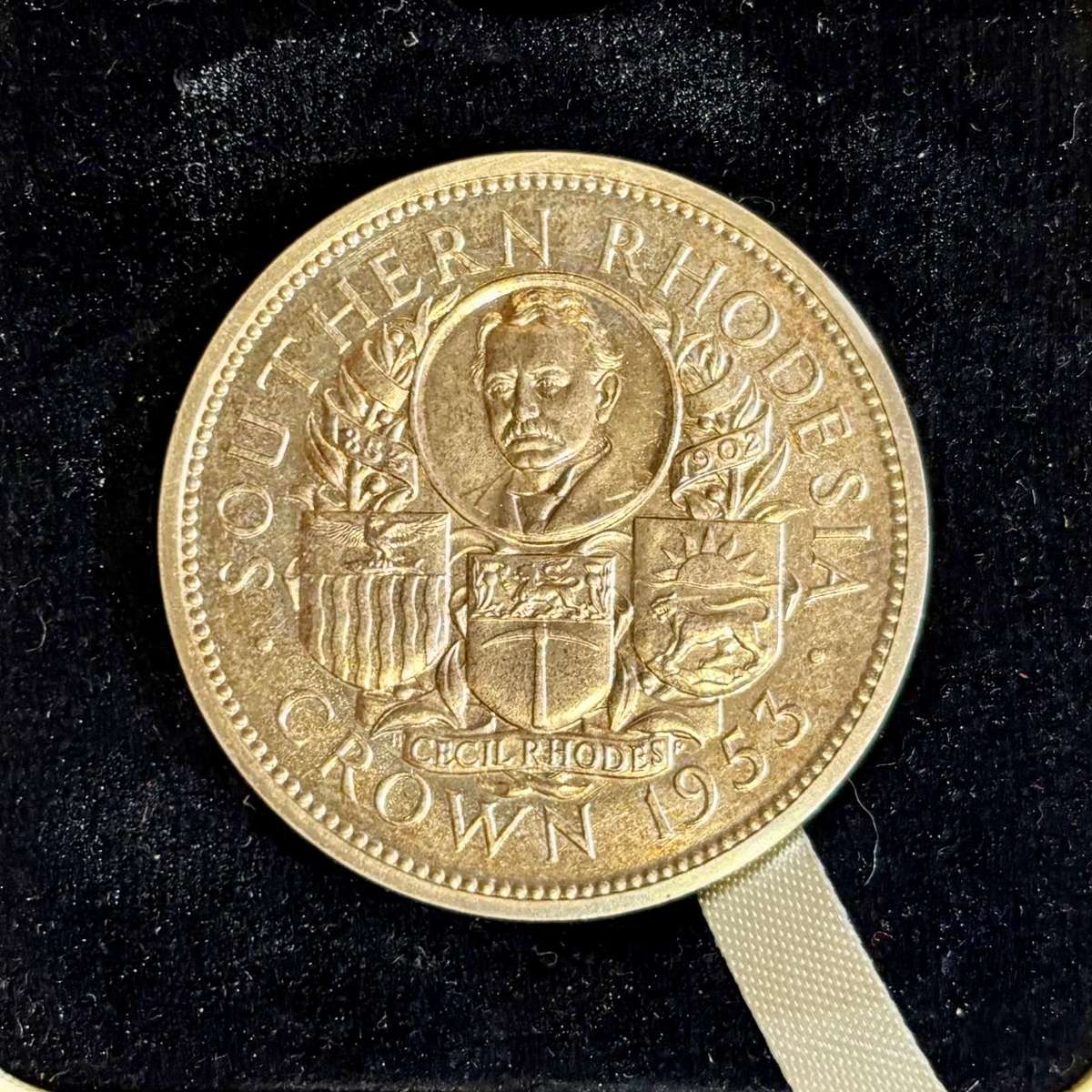 Rare Rhodesia 1953 Proof Silver Crown (5s), in Original Packaging.